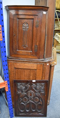 Lot 1170 - A George III Oak Hanging Corner Cupboard, 64cm...