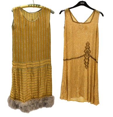 Lot 2177 - 1920s Beadwork Dress, worked on yellow cotton,...