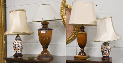 Lot 1357 - Two Urn Form Turned Wooden Table Lamps,...