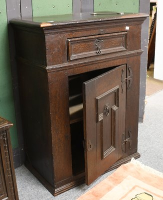 Lot 1313 - A 17th Century Oak Cupboard, with moulded...