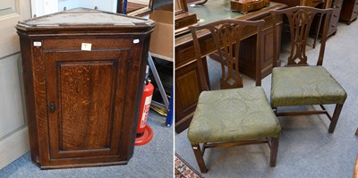 Lot 1260 - A George III Oak Hanging Corner Cupboard, 77cm...