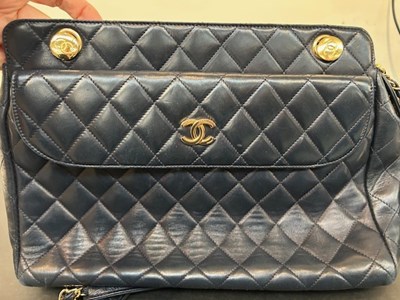 Lot 2199 - Circa 1980s Chanel Navy Quilted Shoulder Bag...