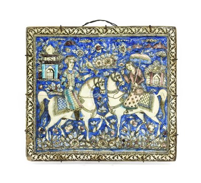 Lot 110 - A Qajar Fritware Large Tile, 19th century,...