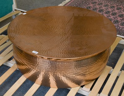 Lot 1152 - A Hammered Copper Barrel Type Low Coffee Table,...