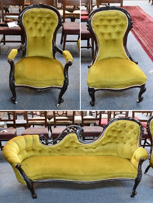 Lot 1218 - A Three Piece Upholstered Victorian Parlour Suite