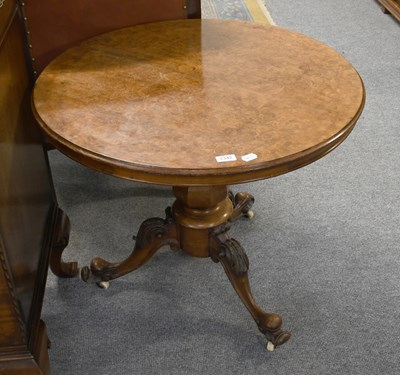 Lot 1342 - A Victorian Burr Walnut Topped Tripod Table,...