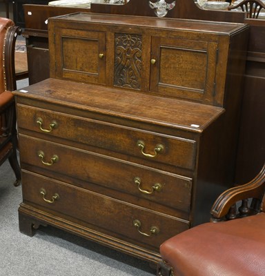 Lot 1341 - A 19th Century Oak Chest, with twin cupboard...