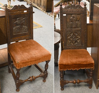 Lot 1334 - Two 18th Century Carved Oak Side Chairs, one...