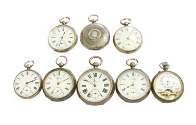 Lot 314 - Six Silver Pocket Watches, a plated 8-day...