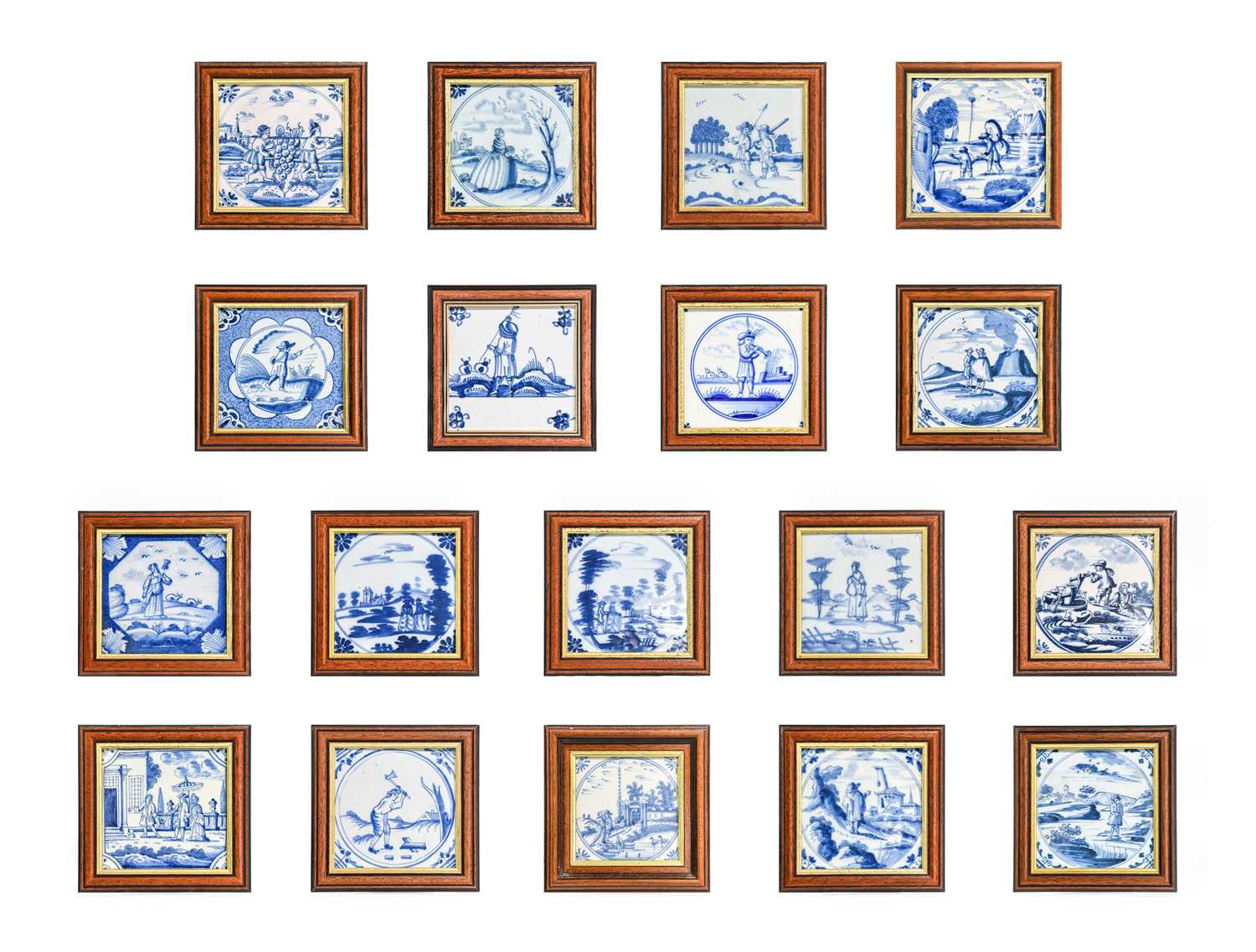 Lot 46 - Eighteen Delft Tiles, 18th century, painted in...