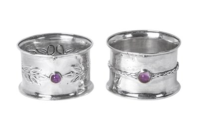 Lot 2149 - Two Similar George V Stone-Set Silver Napkin-Rings