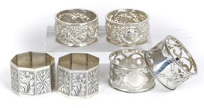 Lot 4 - Three Various Pairs of Silver Napkin-Rings,...