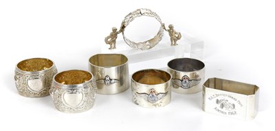 Lot 75 - Seven Assorted Silver Napkin-Rings, including...