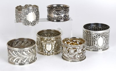 Lot 84 - Six Assorted Silver Napkin-Rings, variously...