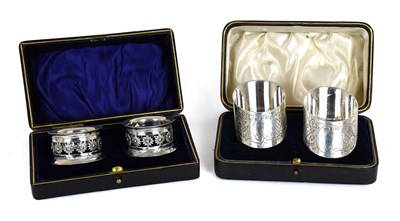 Lot 5 - Two Cased Pairs of Silver Napkin-Rings, One...