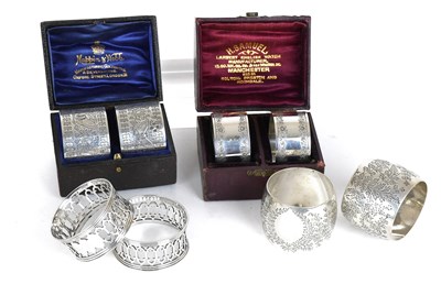 Lot 40 - Four Pairs of Silver Napkin-Rings, three pairs...