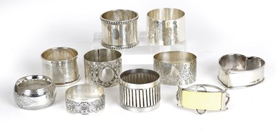 Lot 95 - Ten Assorted Silver Napkin-Rings, variously...