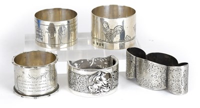 Lot 13 - Five Assorted Silver Napkin-Rings, two...