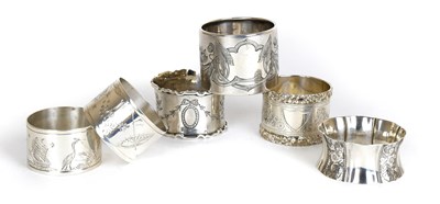 Lot 72 - Six Assorted Silver Napkin-Rings, including a...