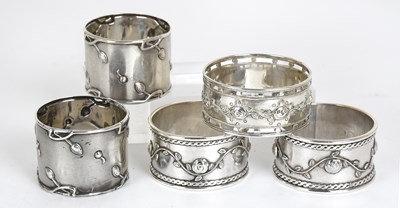 Lot 81 - Five Assorted Silver Napkin-Rings, including a...