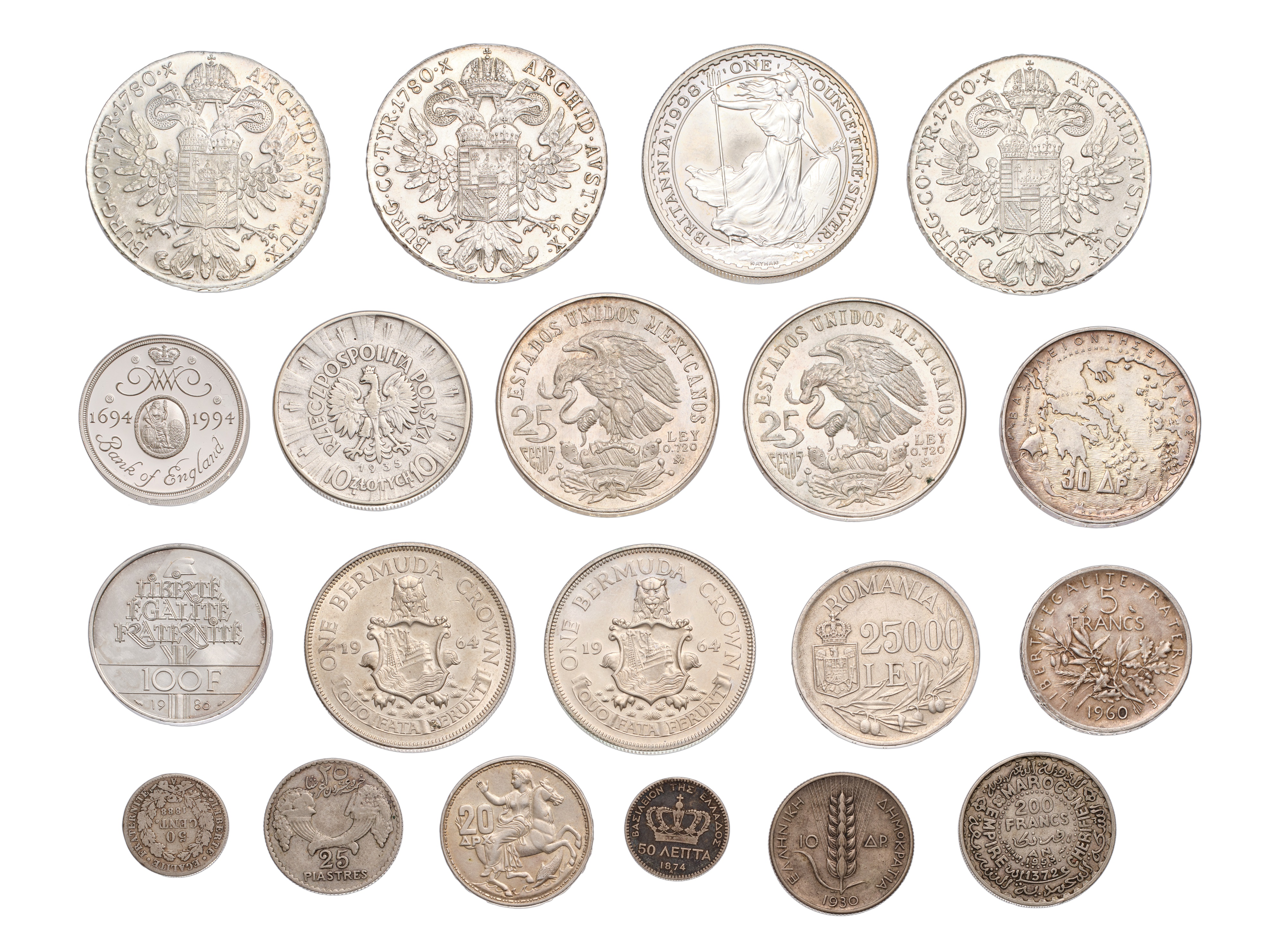 Lot 101 - Assorted World Silver Coinage, 20 coins