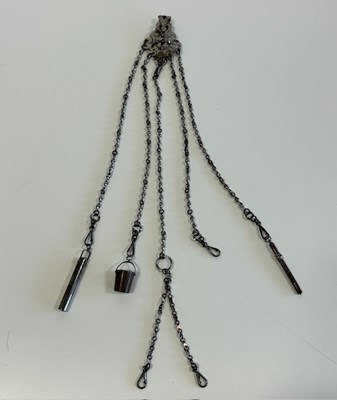 Lot 2139 - Late 19th Century Cut Steel Chatelaine, with a...