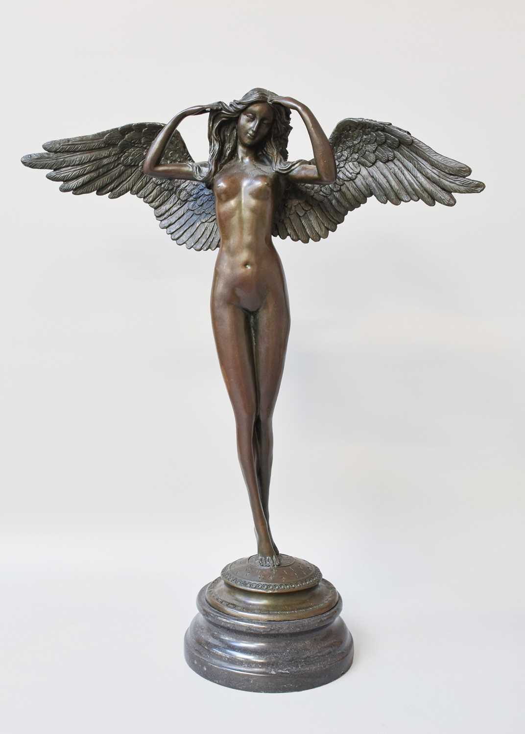 Lot 146 - Large Bronze Figure of a Winged Maiden, signed...