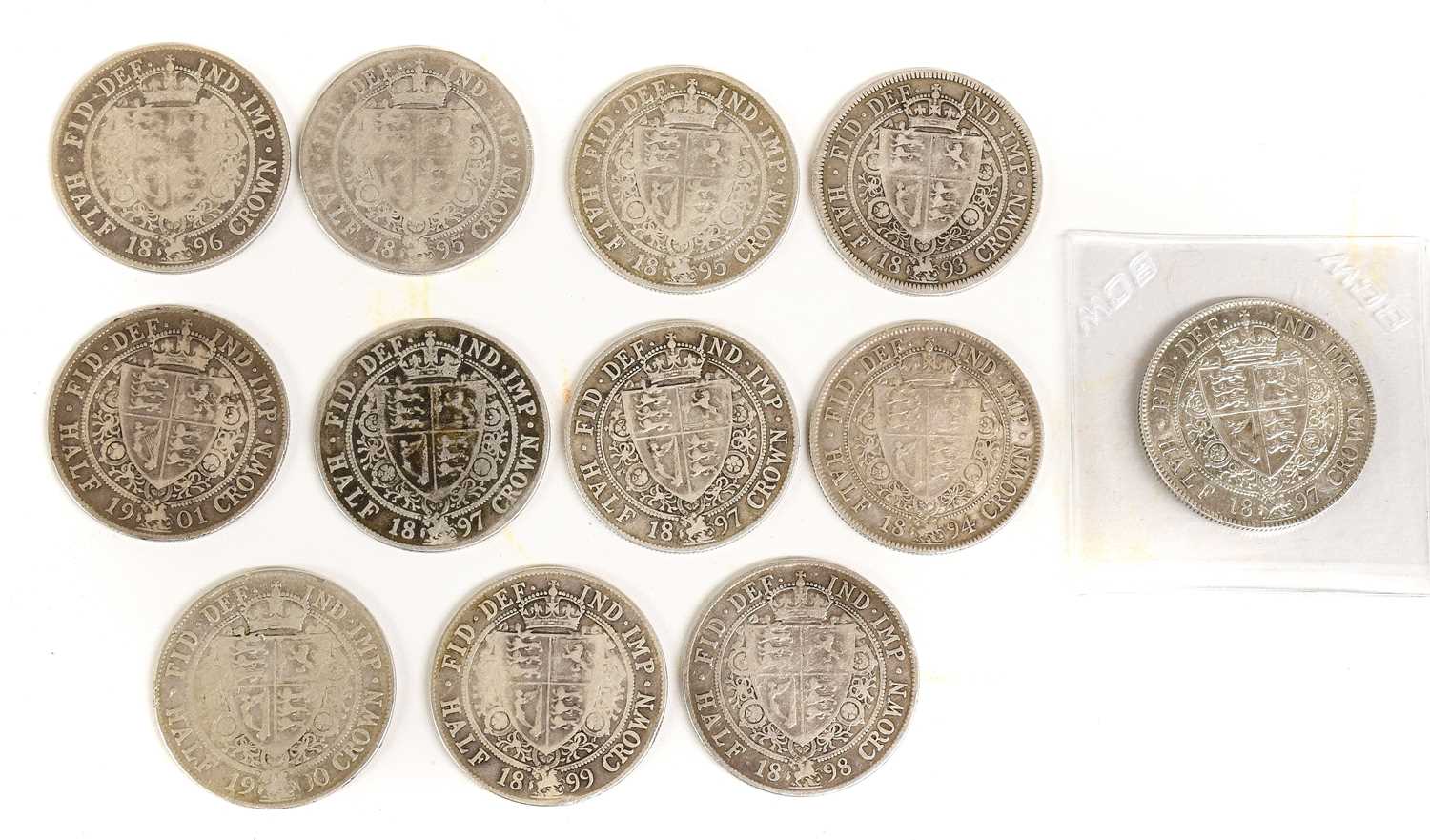 Lot 43 - 12x UK Halfcrowns, full run of Victoria 'old...