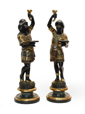 Lot 407 - A Pair of Venetian Carved Blackamoor Figures,...