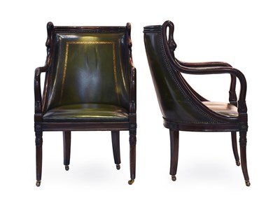 Lot 362 - A Pair of Mahogany Framed Library Armchairs,...