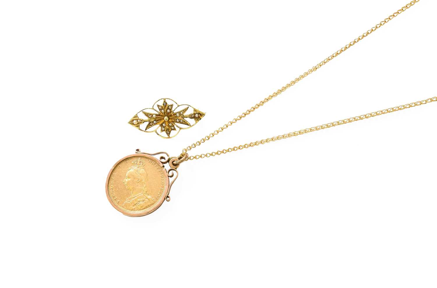 Lot 74 - A Sovereign Pendant on Chain, dated 1890, in a...