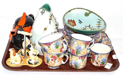 Lot 2 - Ganda pottery vase and shaped bowl, Royal Winton chintz decorated teawares, novelty dog cruet...