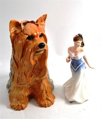 Lot 3 - Beswick Yorkshire terrier fireside dog and a Royal Doulton figure 'For You' HN3754 (2)