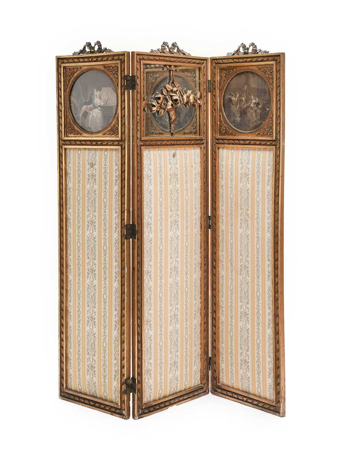 Lot 144 - A French Wood Three-Leaf Dressing Screen,...
