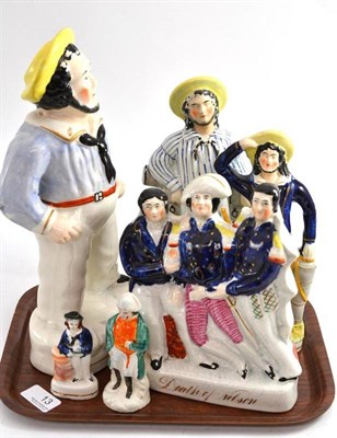 Lot 13 - Staffordshire 'Death of Nelson' group and five other figures