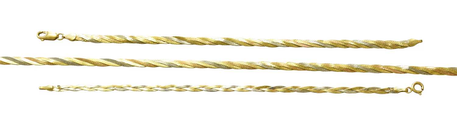 Lot 65 - A Tri-Colour Necklace and Bracelet Suite, of...