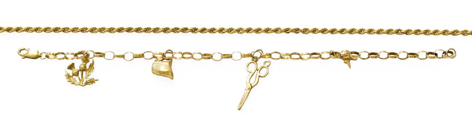 Lot 77 - A 9 Carat Gold Charm Bracelet, suspending four...