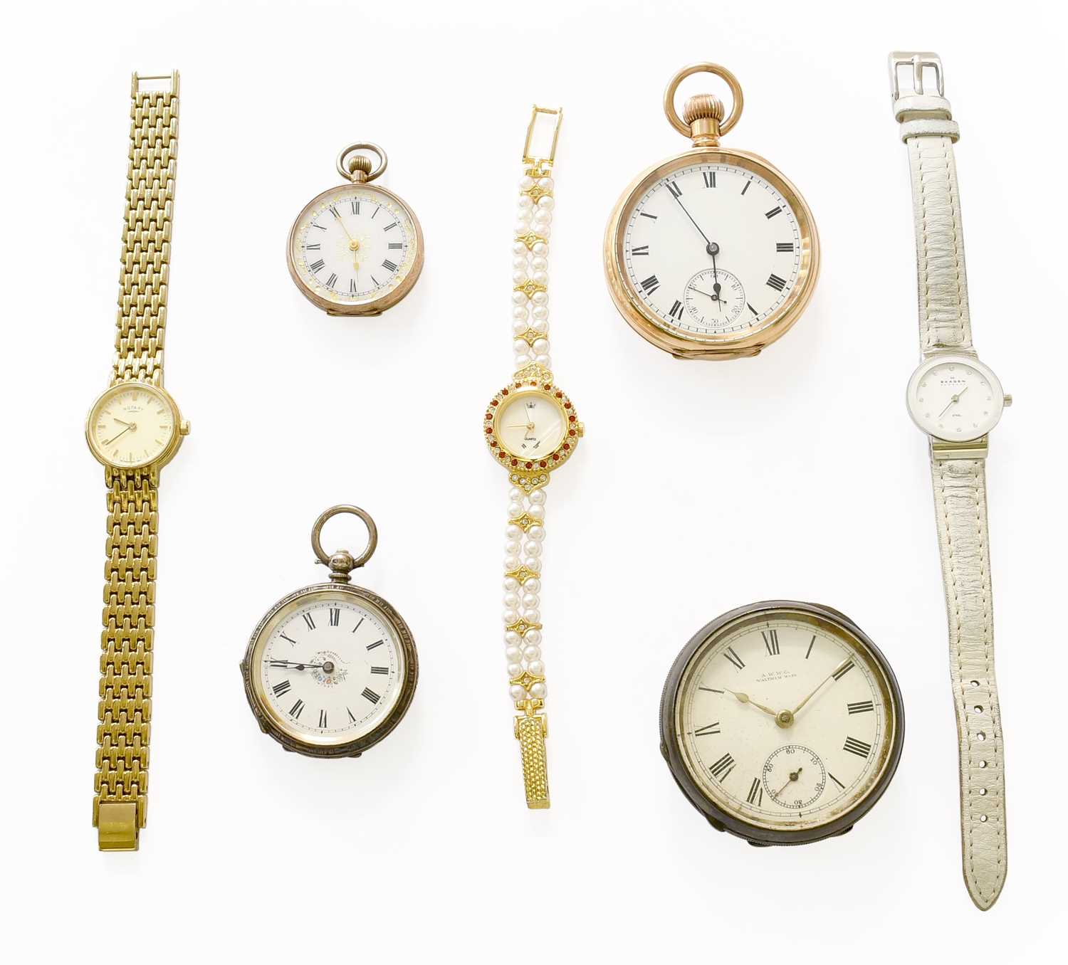 Lot 61 - A Lady's Fob Watch, case stamped 9K; A Silver...