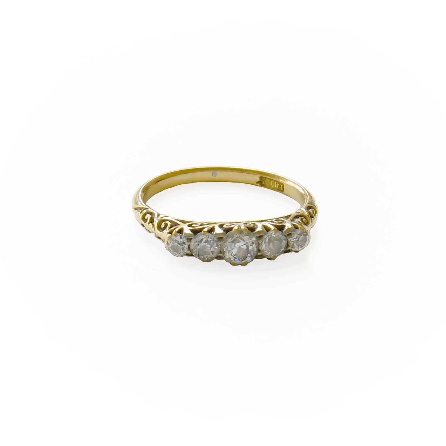 Lot 100 - A Diamond Five Stone Ring, the graduated old...