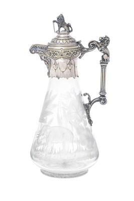 Lot 2097 - A Silver-Plate Mounted Engraved Glass Claret-Jug