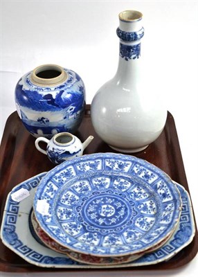Lot 32 - Chinese porcelain guglets, miniature teapot, ginger jar, two plates and a meat platter