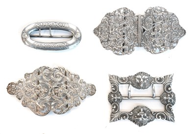 Lot 2132 - 20th Century Silver Belt Buckle of scrolling...