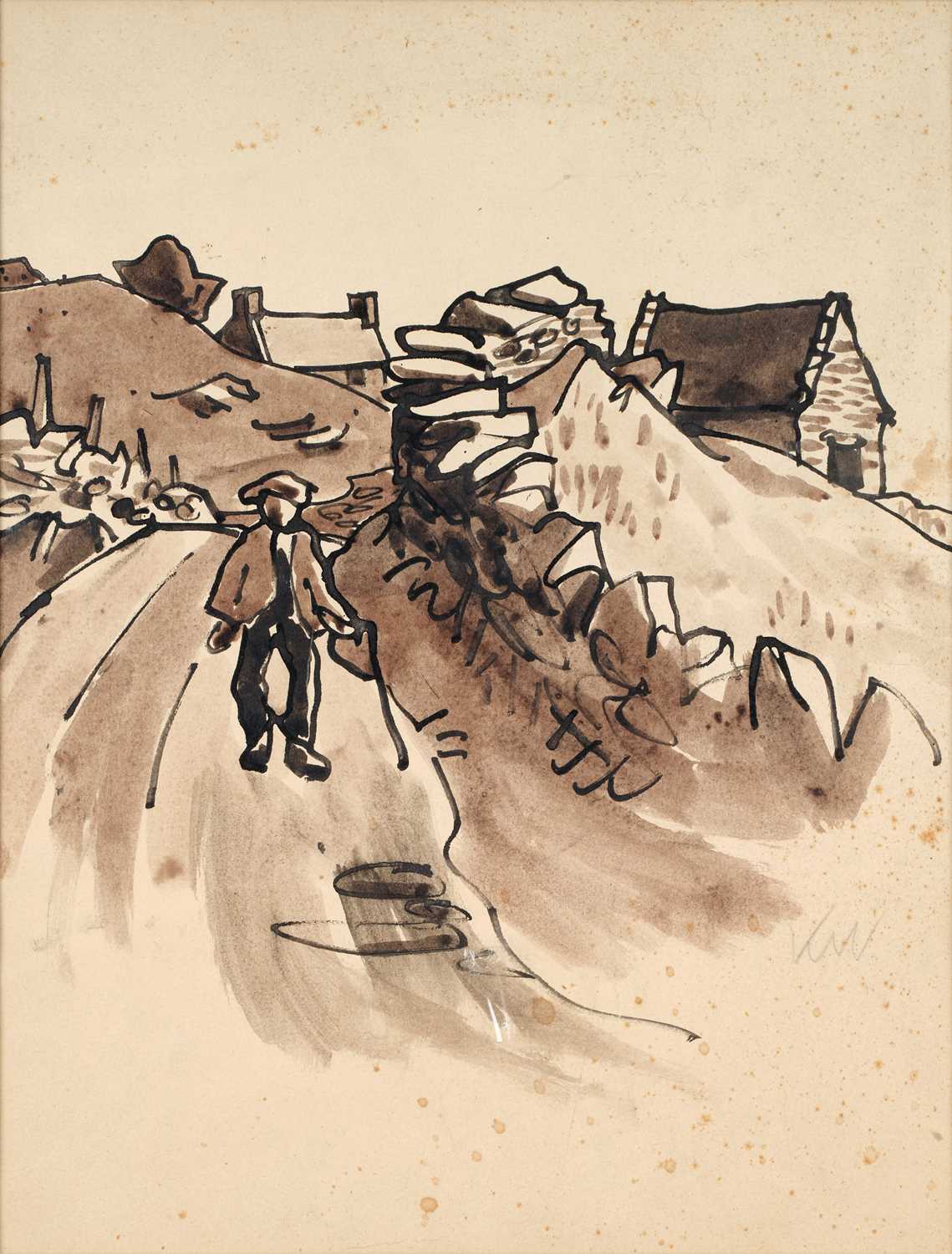 Lot 360 - Kyffin Williams (1918-2006) Welsh Figure on a...