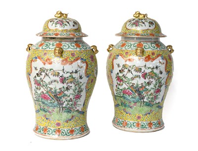 Lot 163 - A Pair of Cantonese Porcelain Jars and Covers,...