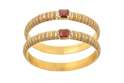 Lot 2207 - Two 22 Carat Gold Garnet Bangles each...