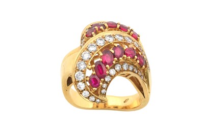 Lot 2210 - A Ruby and Diamond Ring of spray form, set...