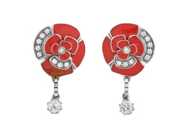 Lot 2216 - A Pair of Enamel and Diamond Earrings the...