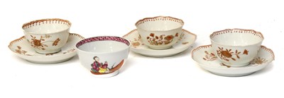 Lot 26 - Three Chinese Porcelain Tea Bowls and Saucers,...