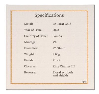 Lot 205 - Samoa, 1/4 oz Gold Proof 50 Tala 2023, struck...