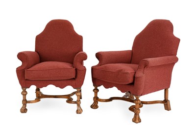 Lot 319 - A Pair of Feather-Filled Upholstered Armchairs,...